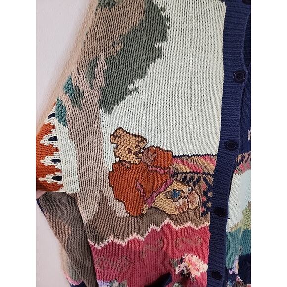 VINTAGE 90s TOGETHER Floral Chunky Knit Cardigan Sweater XL Teddy Bear - Picture 3 of 7